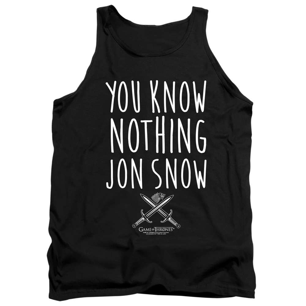 GOT240-TK-5 Game of Thrones You Know Nothing Jon Snow Adult Tank Top, Black - 2X