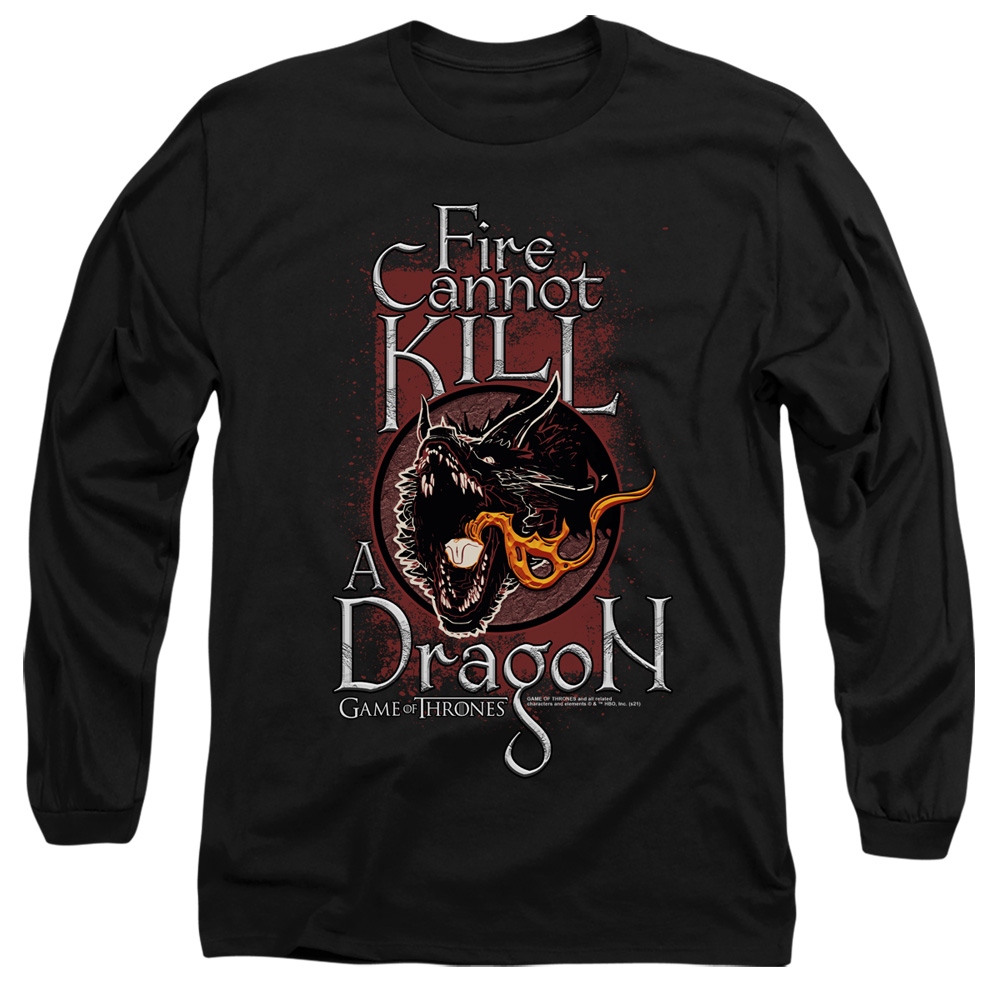 GOT103-AL-6 Game of Thrones Fire Cannot Kill A Dragon Adult Long Sleeve T-Shirt, Black - 3X