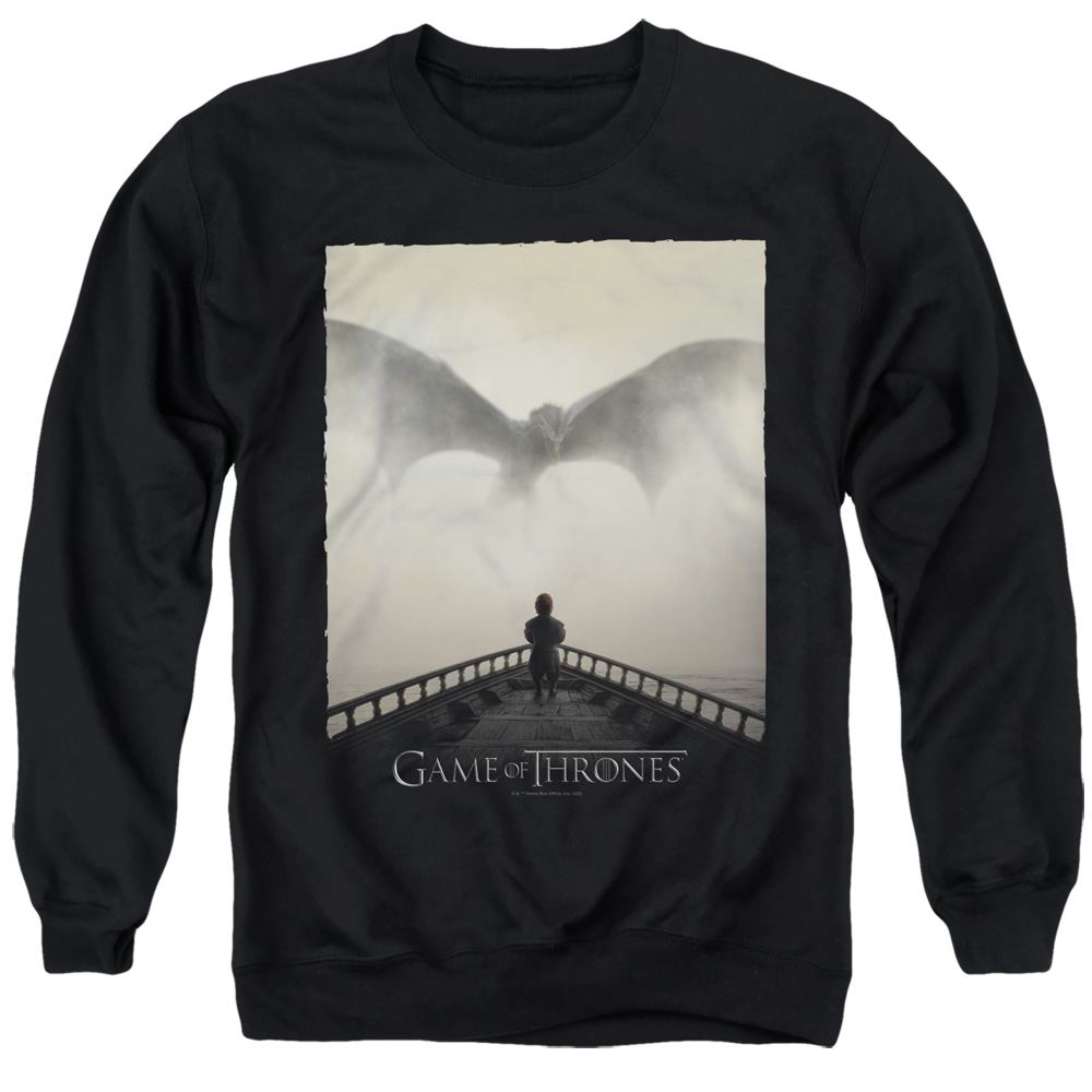 GOT254-AS-5 Game of Thrones Dragon 1 Adult Crewneck Sweatshirt, Black - 2X