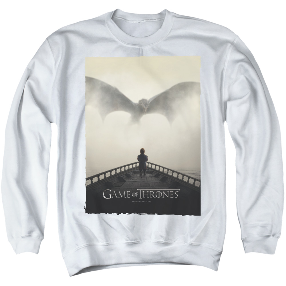 GOT256-AS-5 Game of Thrones Dragon 3 Adult Crewneck Sweatshirt, White - 2X