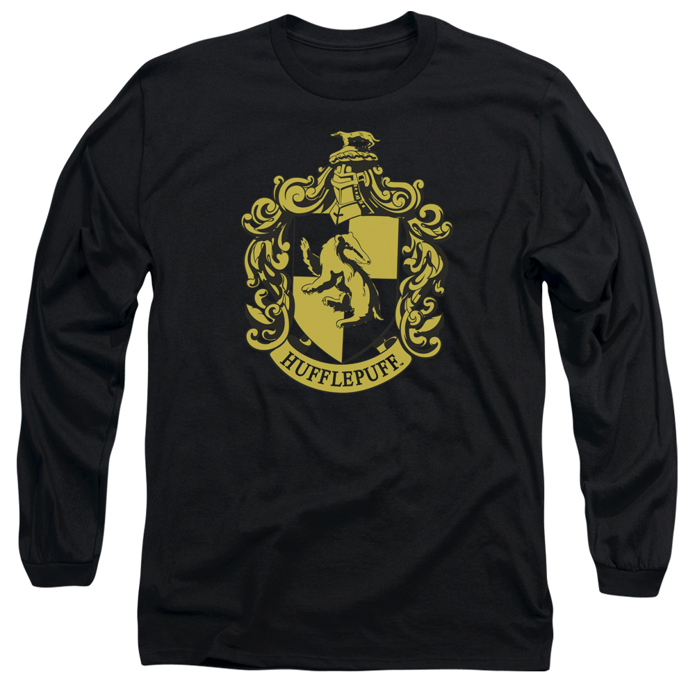 HP8038-AL-6 Harry Potter Hufflepuff Crest Adult Long Sleeve T-Shirt, Black - 3X