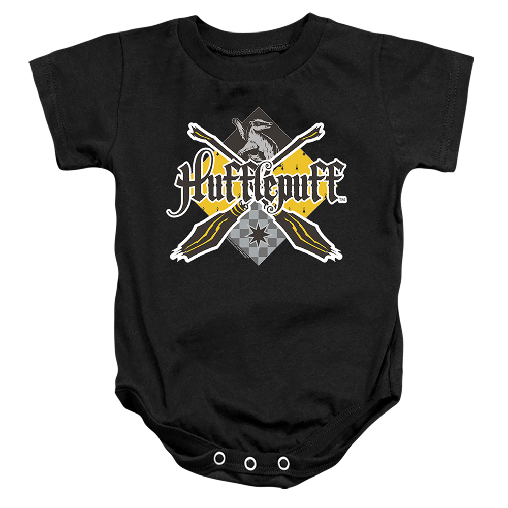 HP8417-SS-4 Harry Potter Hufflepuff Broomstick Decalr Logo Infant Snapsuit, Black - Extra Large - 24 Month