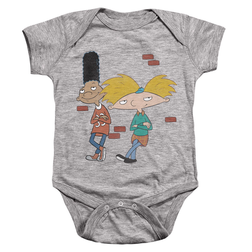 NICK790-SS-2 Hey Arnold & Gerald Leaning Infant Snapsuit, Athletic Heather - Medium - 12 Month