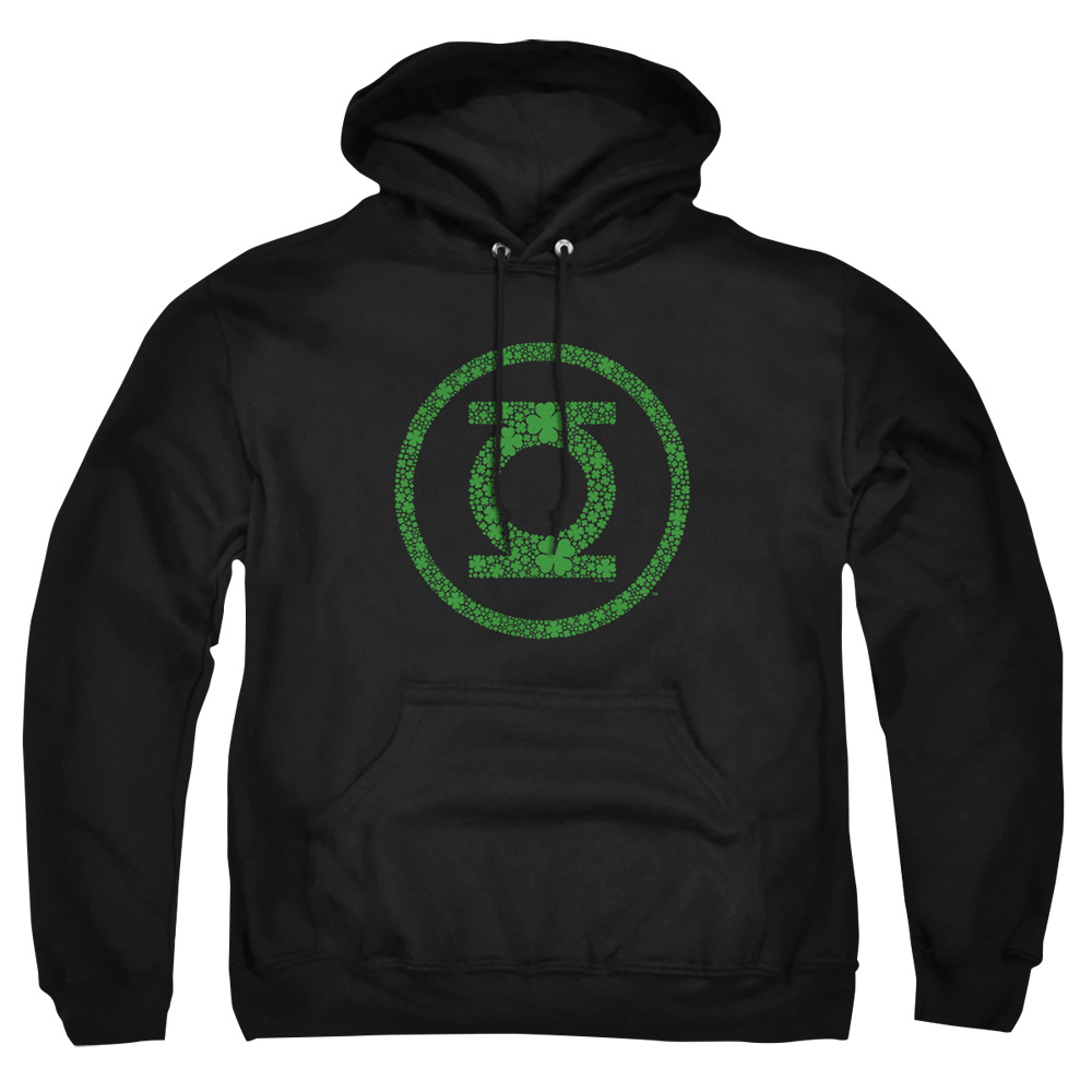 JLA10095SPD-AFTH-4 Green Lantern St. Patricks Day Shamrock Logo Adult Pullover Hoodie, Black - Extra Large