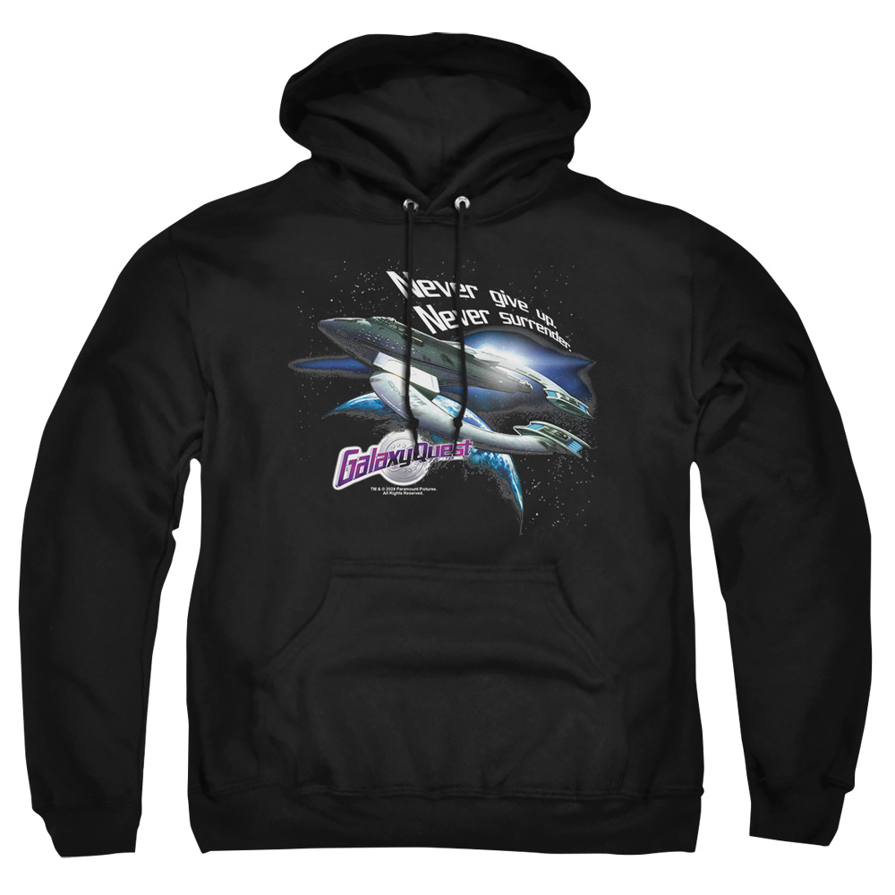 PAR272-AFTH-7 Galaxy Quest Never Surrender Adult Pullover Hoodie, Black - 4X