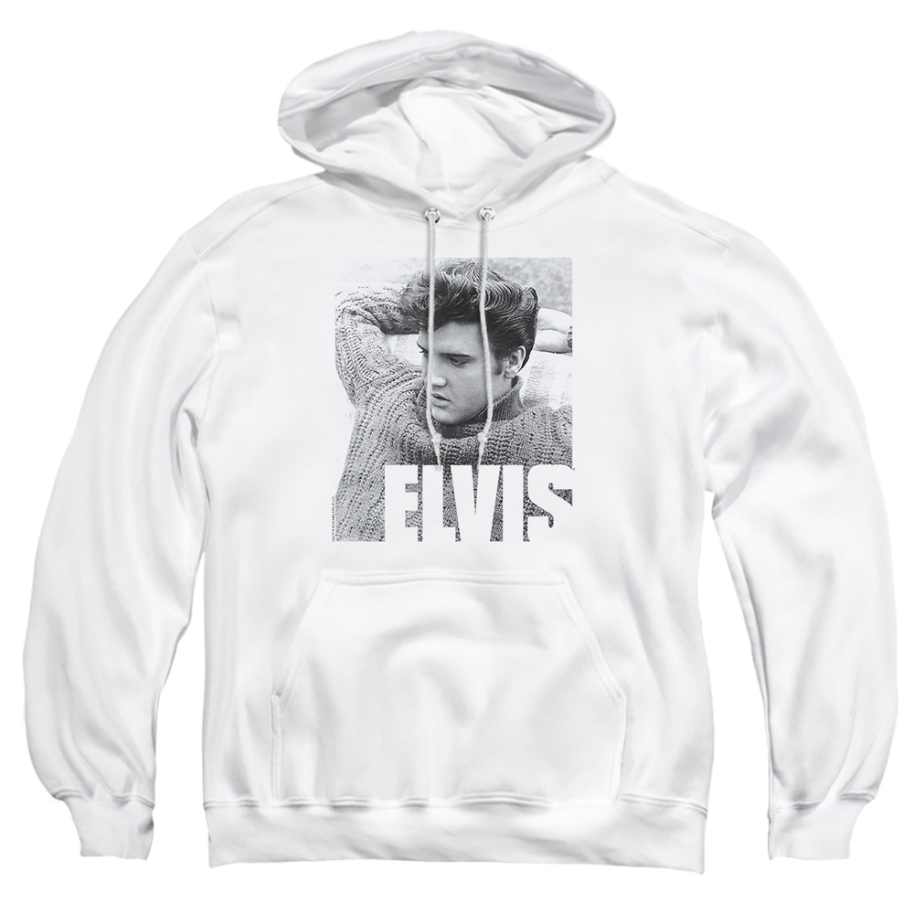 ELV813-AFTH-2 Elvis Presley Relaxing Adult Pullover Hoodie, White - Medium