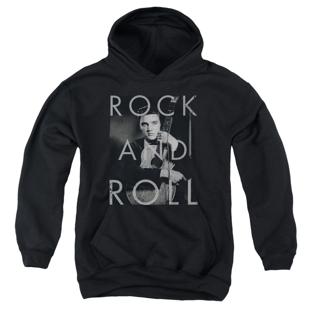 ELV839-YFTH-2 Elvis Presley Rock & Roll Youth Hooded Sweatshirt, Black - Medium