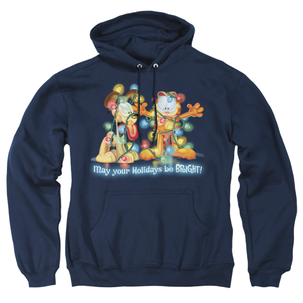 GAR314-AFTH-1 Garfield Bright Holidays Adult Pullover Hoodie, Navy - Small