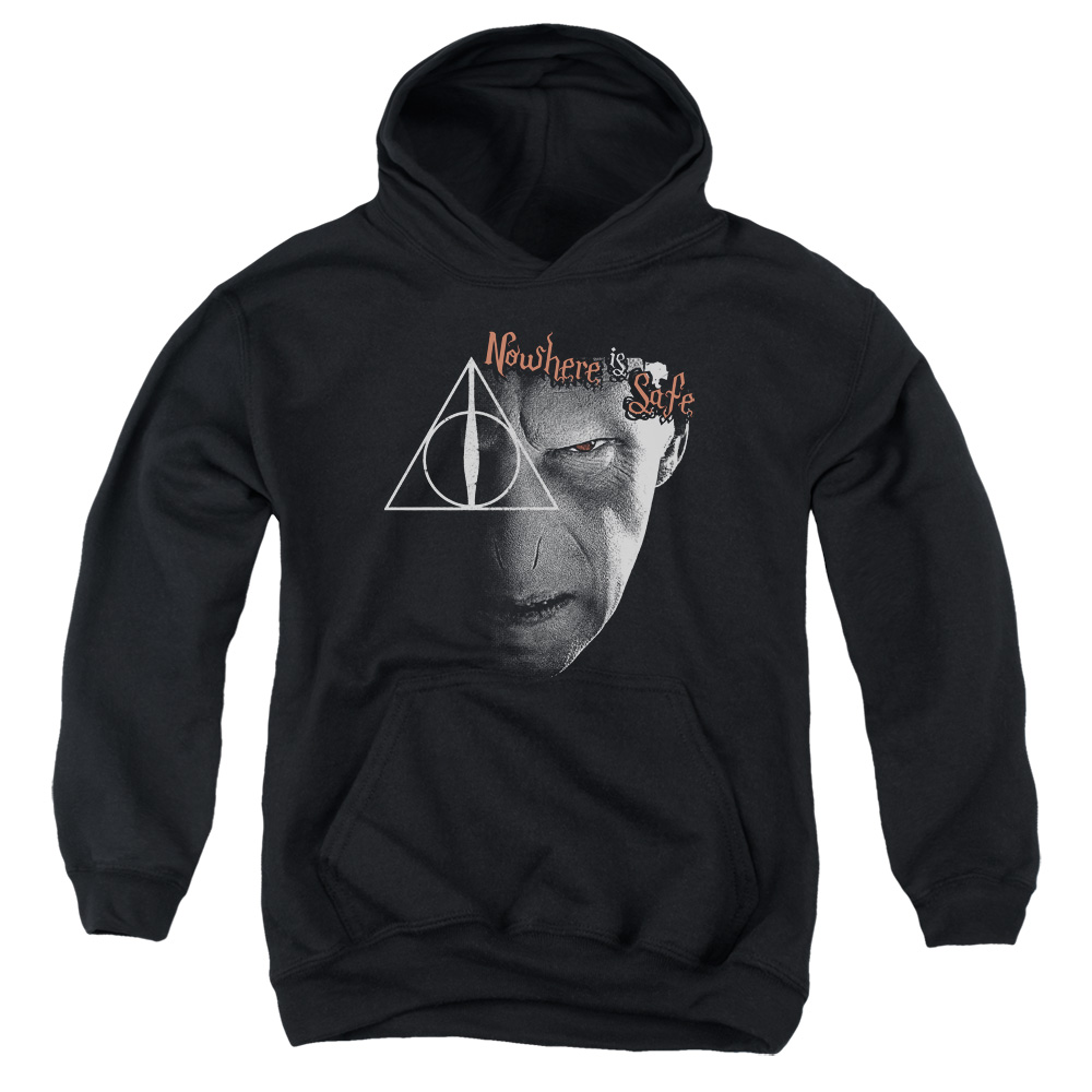 HP8001-YFTH-2 Harry Potter Nowhere is Safe Youth Hooded Sweatshirt, Black - Medium