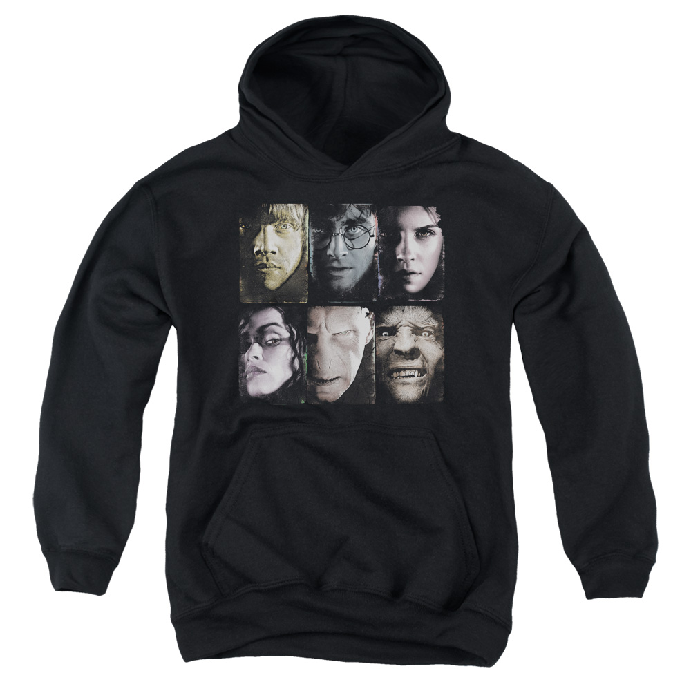 HP8012-YFTH-2 Harry Potter Horizontal Heads Youth Hooded Sweatshirt, Black - Medium