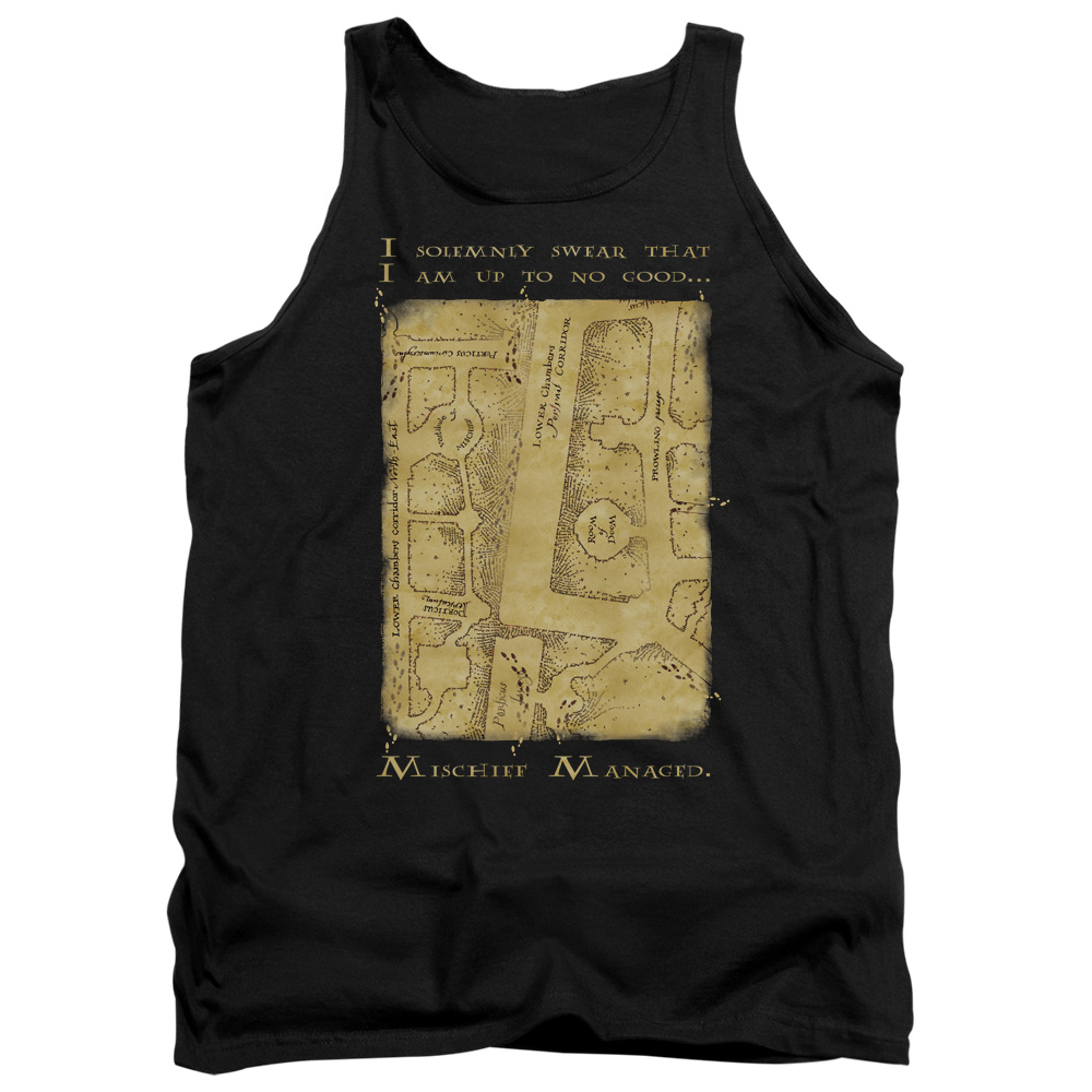 HP8064-TK-4 Harry Potter Marauders Map Interior Words Adult Tank Top, Black - Extra Large