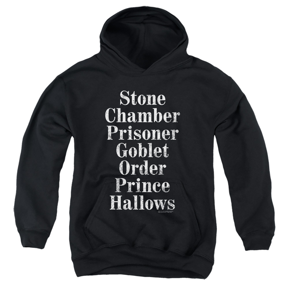 HP8070-YFTH-2 Harry Potter Titles Youth Hooded Sweatshirt, Black - Medium