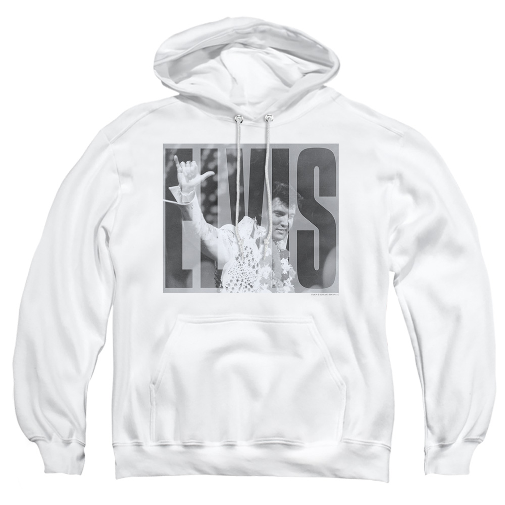 ELV850-AFTH-3 Elvis Presley Aloha Grey Adult Pullover Hoodie, White - Large