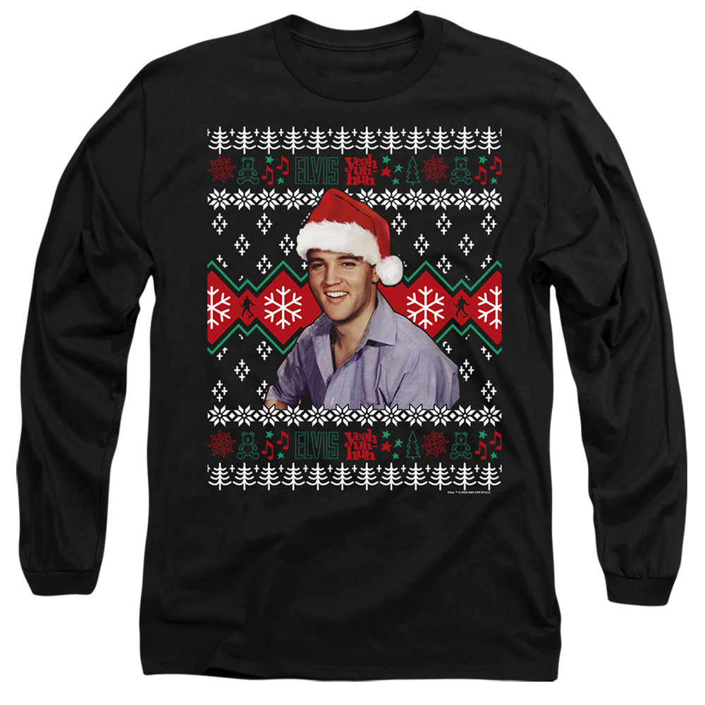 ELV1070-AL-5 Elvis Ugly Christmas Sweater Adult Long Sleeve T-Shirt, Black - 2X