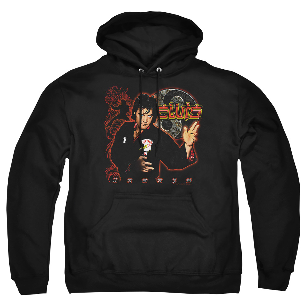 ELV107-AFTH-8 Elvis Presley Karate Adult Pullover Hoodie, Black - 5X