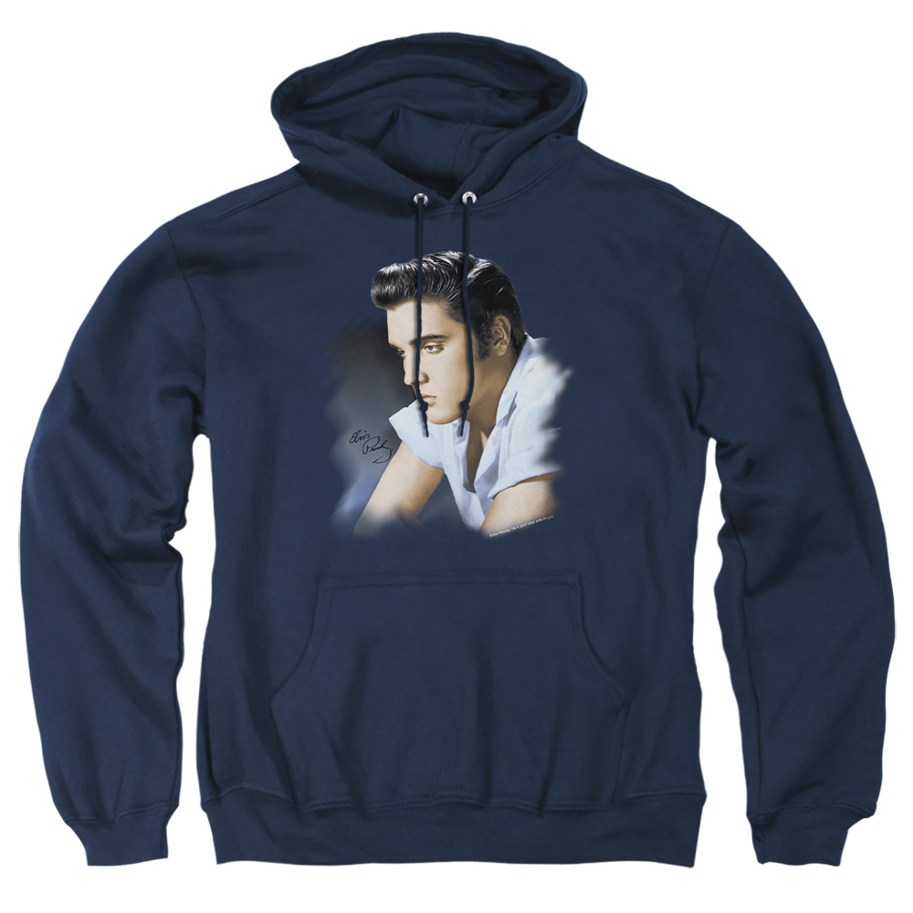 ELV264-AFTH-1 Elvis Presley Blue Profile Adult Pullover Hoodie, Navy - Small