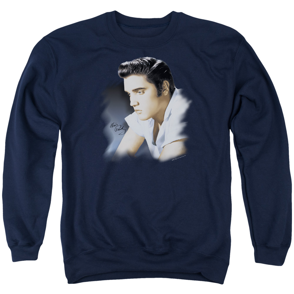 ELV264-AS-2 Elvis Presley Blue Profile Adult Crewneck Sweatshirt, Navy - Medium
