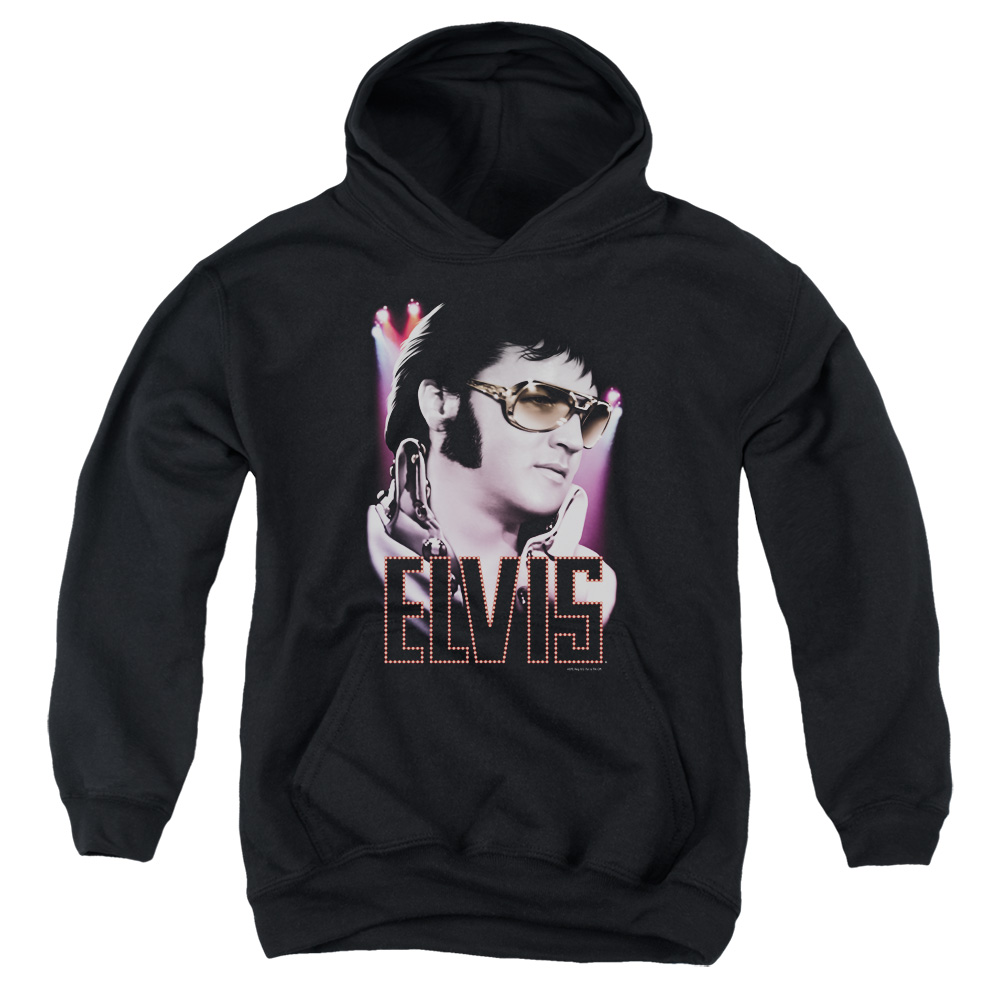 ELV403-YFTH-2 Elvis Presley 70S Star Youth Hooded Sweatshirt, Black - Medium