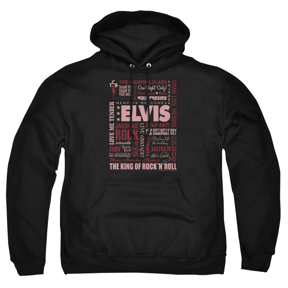 ELV453-AFTH-1 Elvis Presley Whole Lotta Type Adult Pullover Hoodie, Black - Small