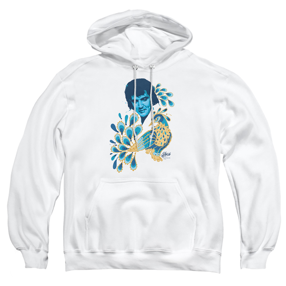 ELV574-AFTH-3 Elvis Presley Peacock Adult Pullover Hoodie, White - Large