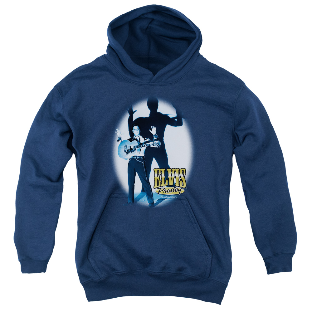 ELV576-YFTH-2 Elvis Presley Hands Up Youth Hooded Sweatshirt, Navy - Medium
