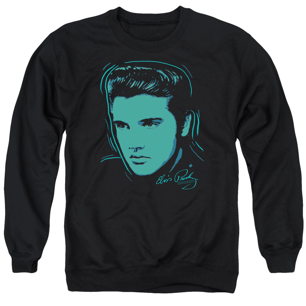 ELV541-AS-2 Elvis Presley Young Dots Adult Crewneck Sweatshirt, Black - Medium