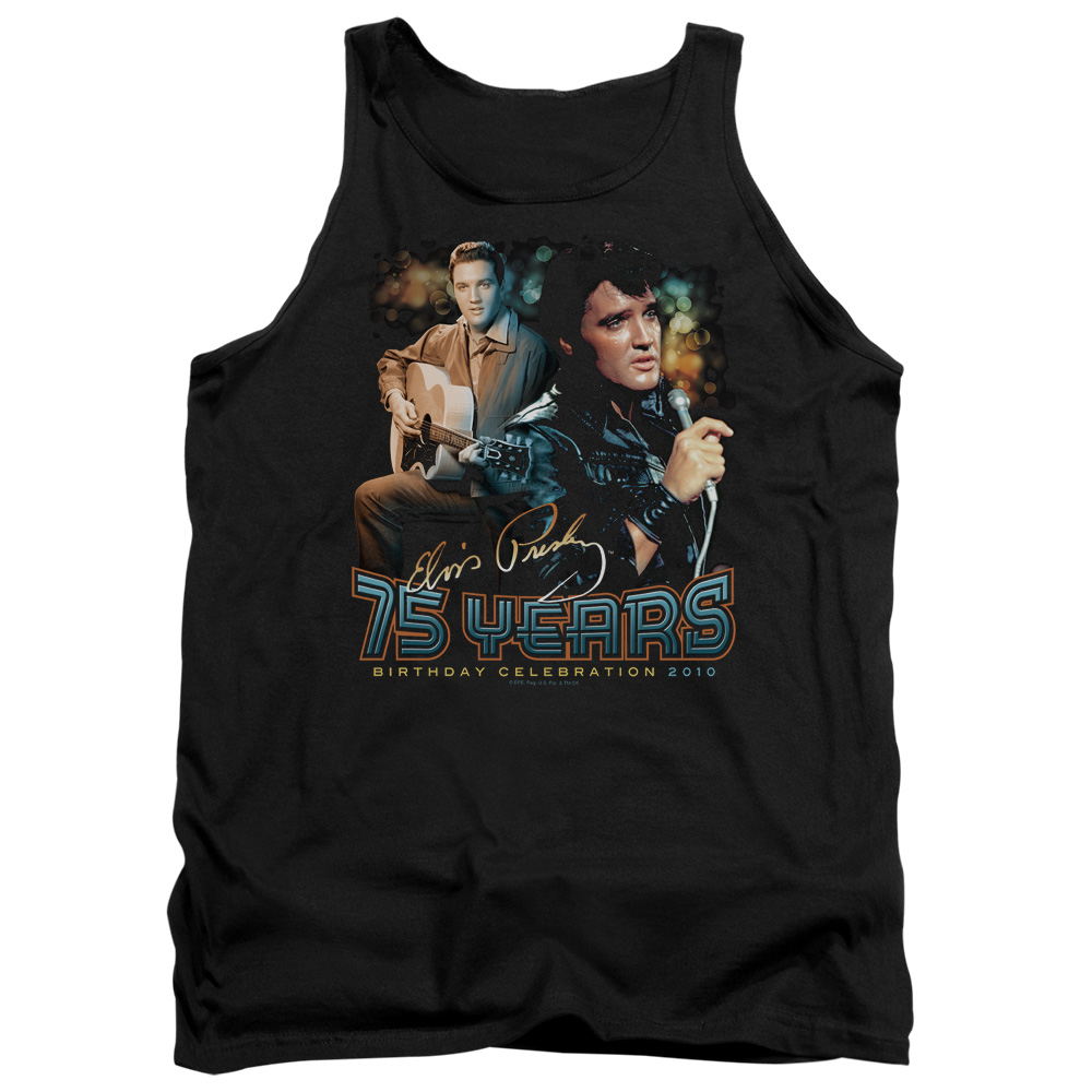 ELV651-TK-2 Elvis Presley 75 Years Adult Tank Top, Black - Medium
