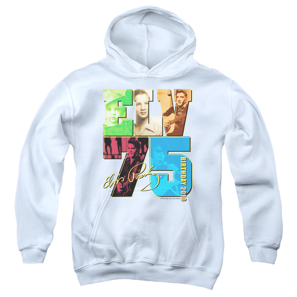 ELV652-YFTH-2 Elvis Presley Birthday 2010 Youth Hooded Sweatshirt, White - Medium