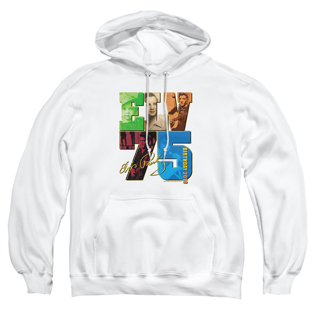 ELV652-AFTH-2 Elvis Presley Birthday 2010 Adult Pullover Hoodie, White - Medium