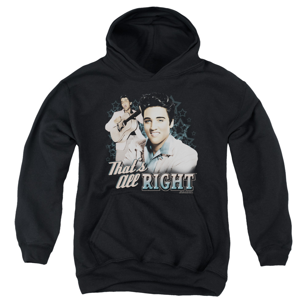 ELV703-YFTH-2 Elvis Presley Thats All Right Youth Hooded Sweatshirt, Black - Medium