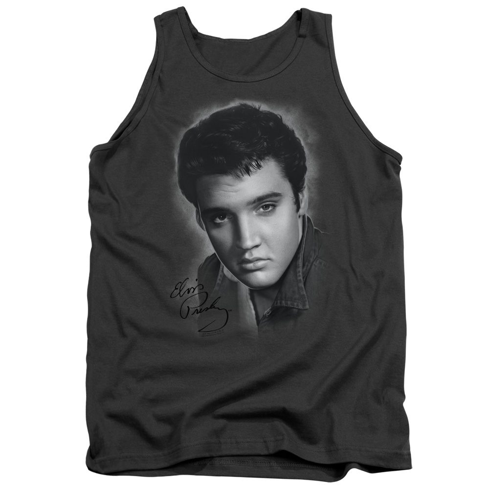 ELV771-TK-1 Elvis Presley Grey Portrait Adult Tank Top, Charcoal - Small