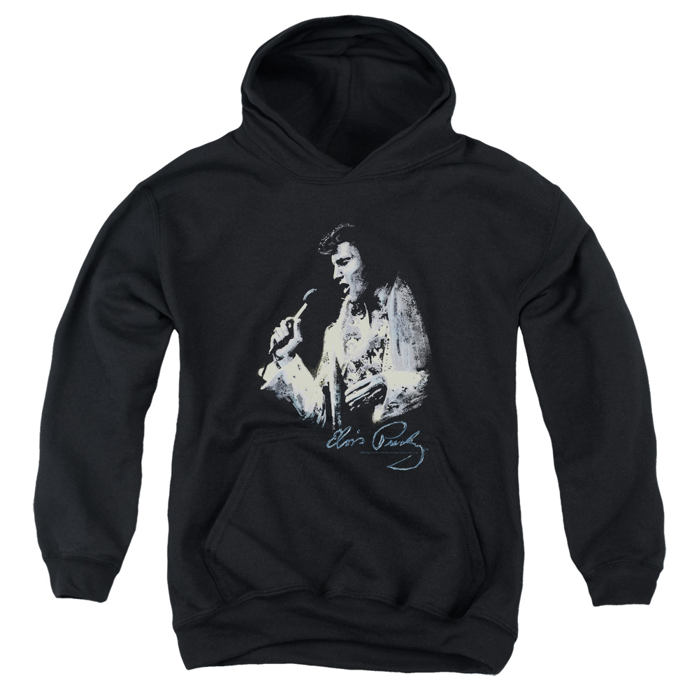 ELV772-YFTH-2 Elvis Presley Painted King Youth Hooded Sweatshirt, Black - Medium