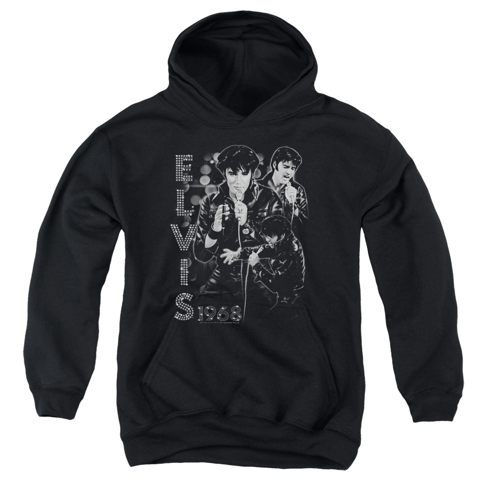 ELV779-YFTH-1 Elvis Presley Leathered Youth Hooded Sweatshirt, Black - Small