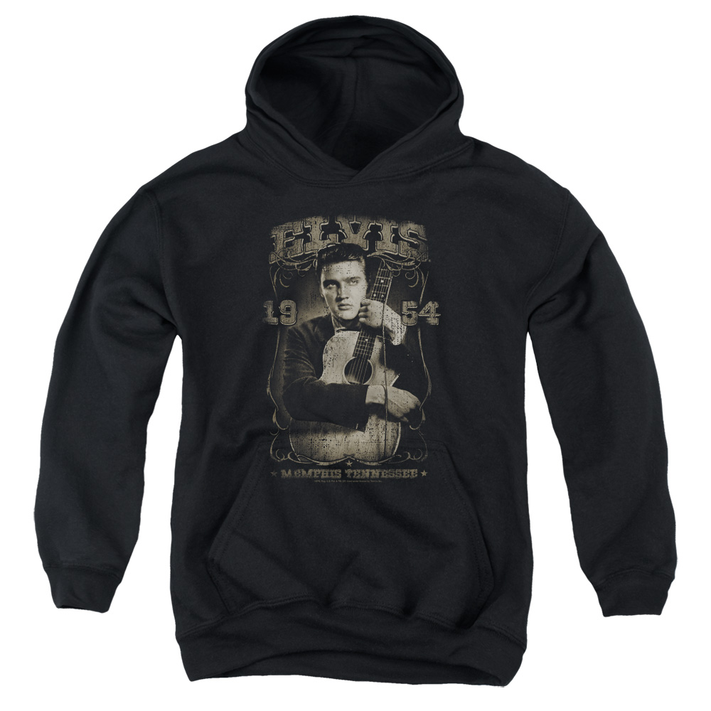 ELV767-YFTH-2 Elvis Presley 1954 Youth Hooded Sweatshirt, Black - Medium
