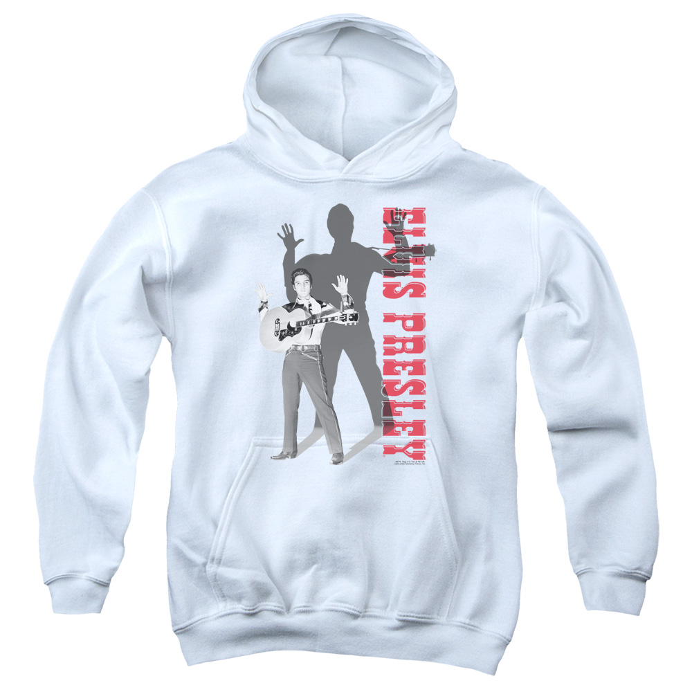 ELV729-YFTH-2 Elvis Presley Look No Hands Youth Hooded Sweatshirt, White - Medium