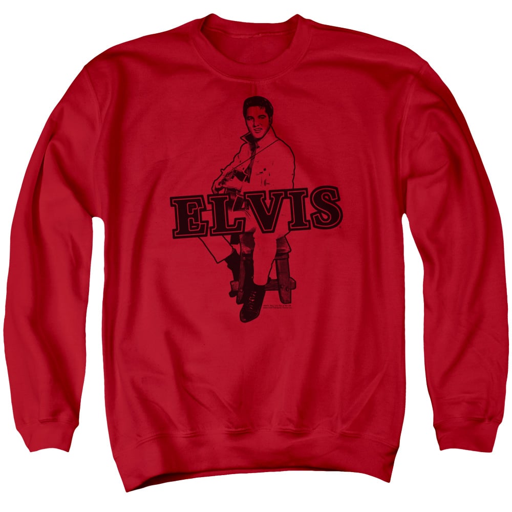 ELV730-AS-2 Elvis Presley Jamming Adult Crewneck Sweatshirt, Red - Medium