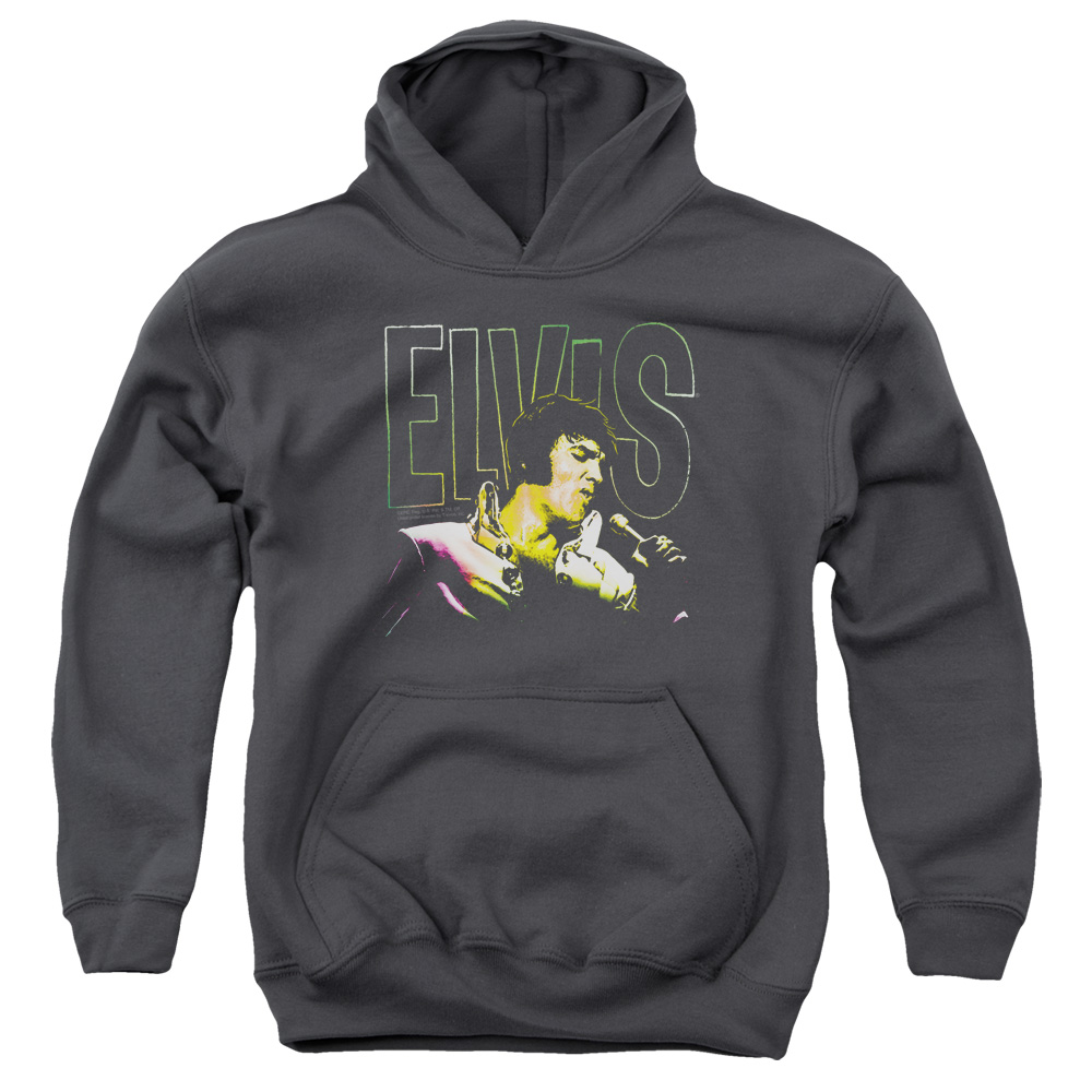 ELV811-YFTH-2 Elvis Presley Multi Color Youth Hooded Sweatshirt, Charcoal - Medium