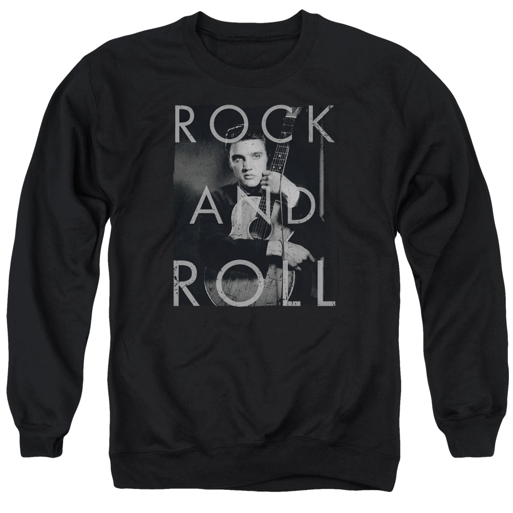 ELV839-AS-2 Elvis Presley Rock & Roll Adult Crewneck Sweatshirt, Black - Medium