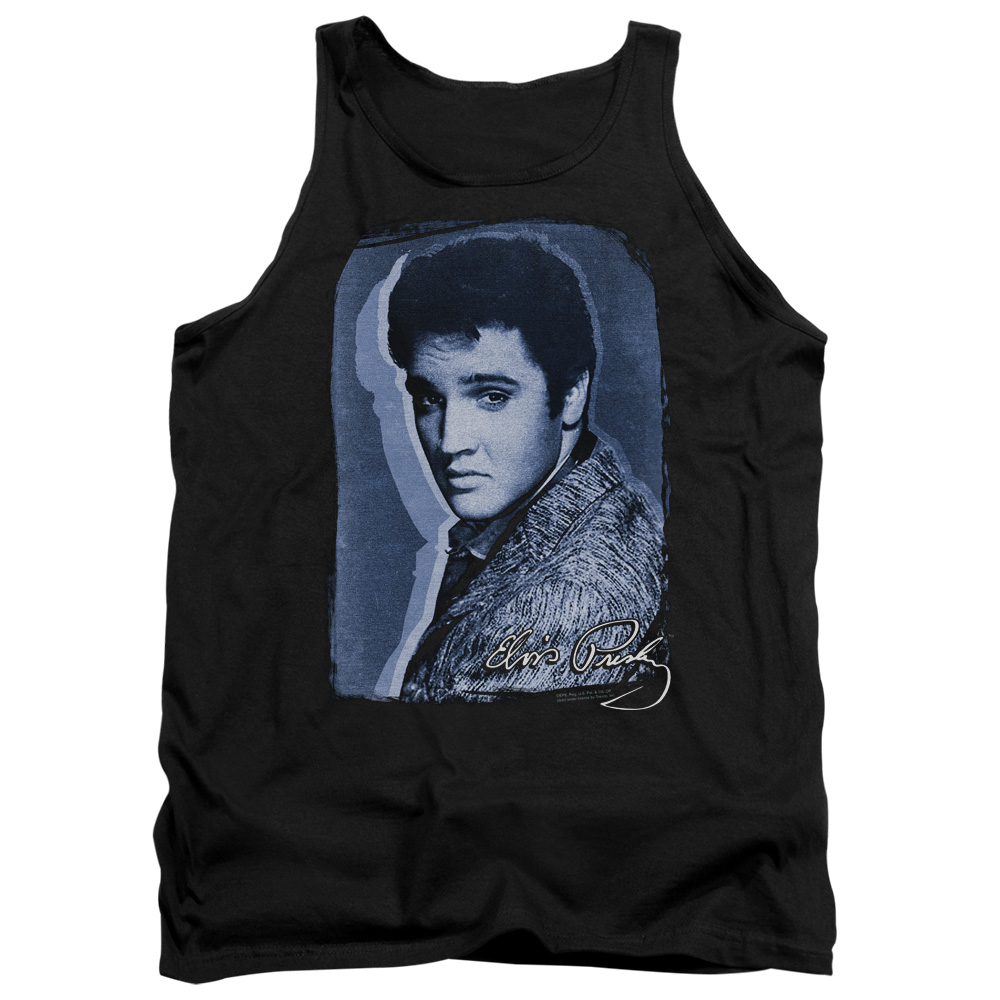 ELV823-TK-2 Elvis Presley Overlay Adult Tank Top, Black - Medium