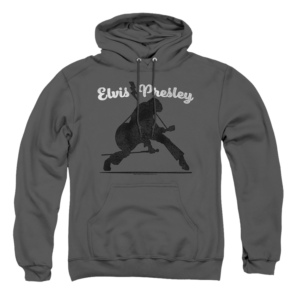 ELV899-AFTH-2 Elvis Presley Overprint Adult Pullover Hoodie, Charcoal - Medium