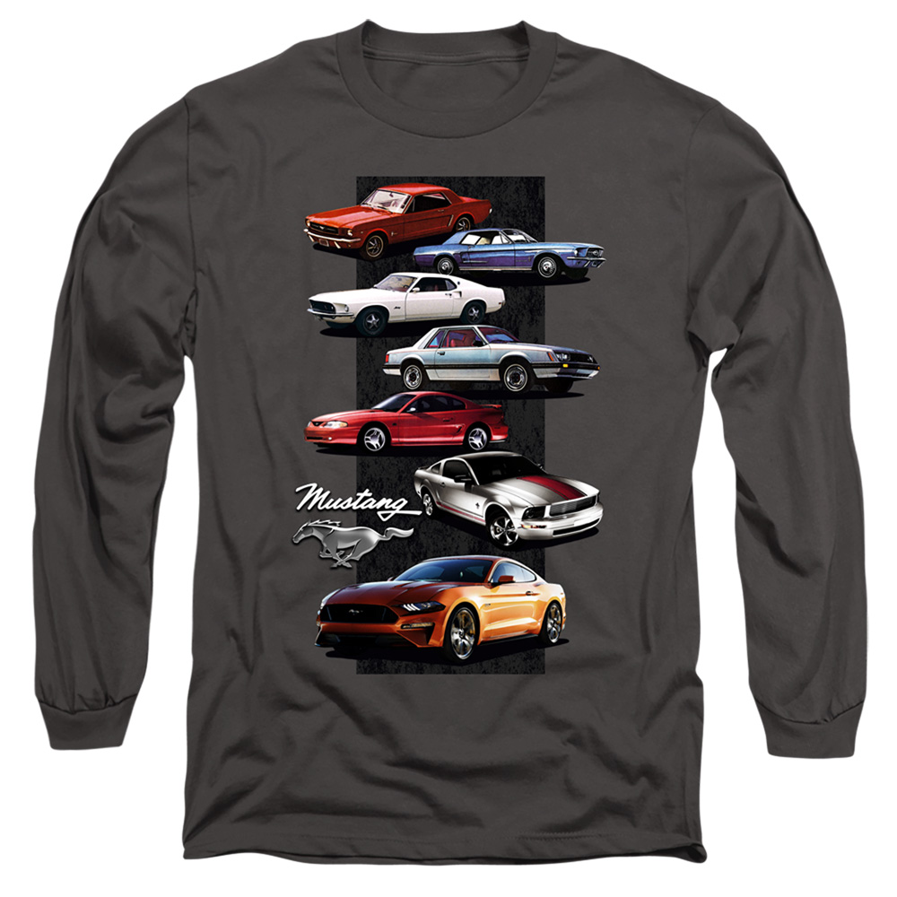FORD190-AL-2 Ford Mustang Stack Adult Long Sleeve T-Shirt, Charcoal - Medium