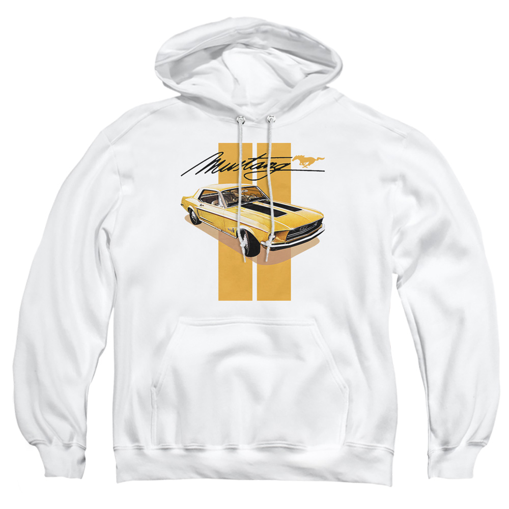 FORD177-AFTH-2 Ford Mustang Stang Stripes Adult Pullover Hoodie, White - Medium