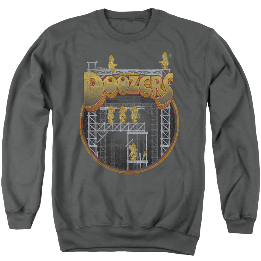 FR108-AS-2 Fraggle Rock Doozers Construction Adult Crewneck Sweatshirt, Charcoal - Medium