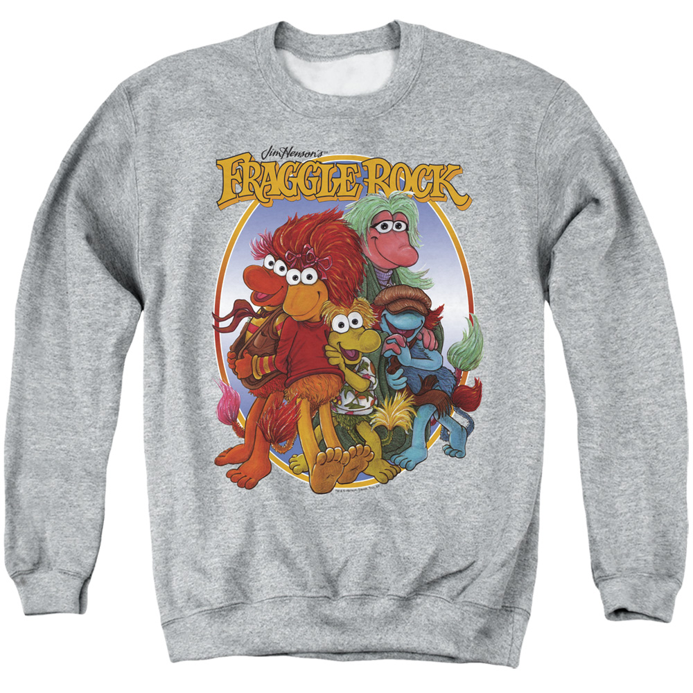 FR120B-AS-6 Fraggle Rock Group Hug Adult Crewneck Sweatshirt, Athletic Heather - 3X