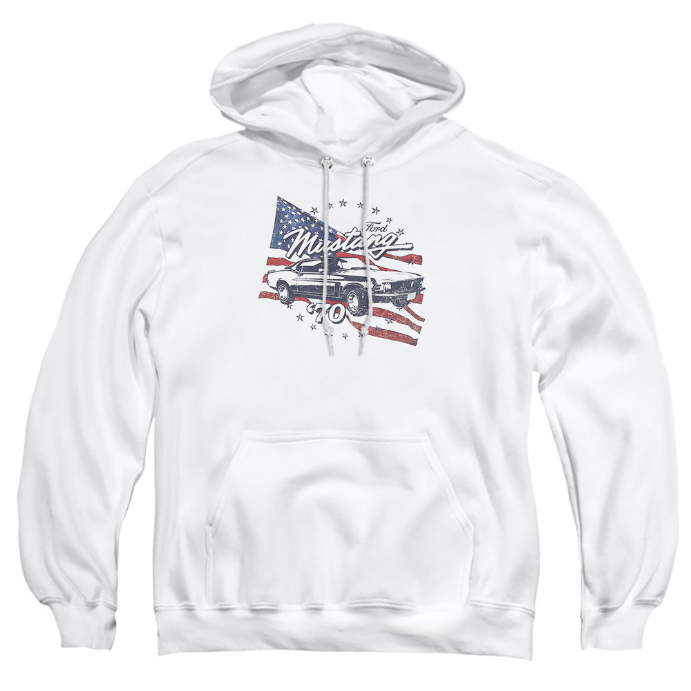 FORD212-AFTH-2 Ford Mustang 70 Mustang Adult Pullover Hoodie, White - Medium