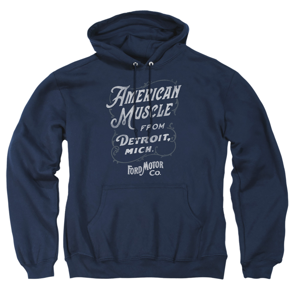 FORD262-AFTH-1 Ford American Muscle Classic Script Adult Pullover Hoodie, Navy - Small