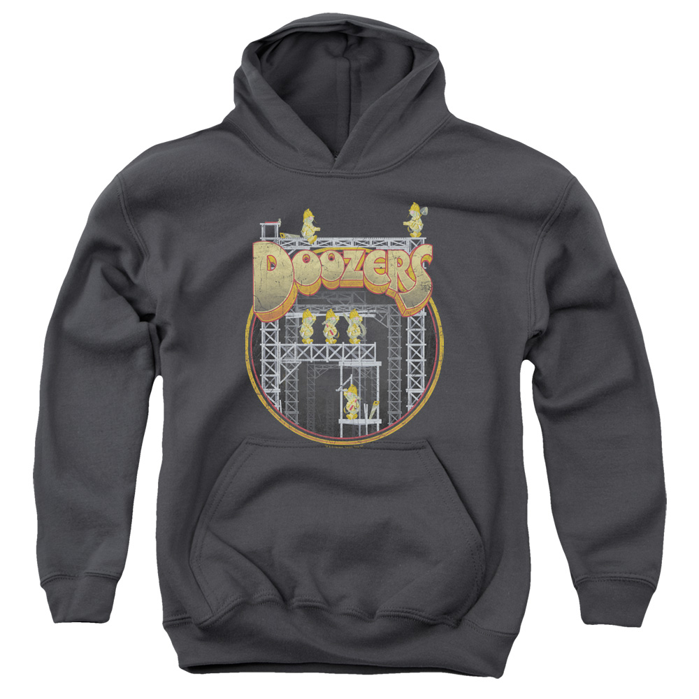 FR108-YFTH-4 Fraggle Rock Doozers Construction Youth Hooded Sweatshirt, Charcoal - Extra Large
