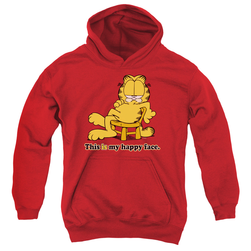 GAR151-YFTH-2 Garfield Happy Face Youth Hooded Sweatshirt, Red - Medium