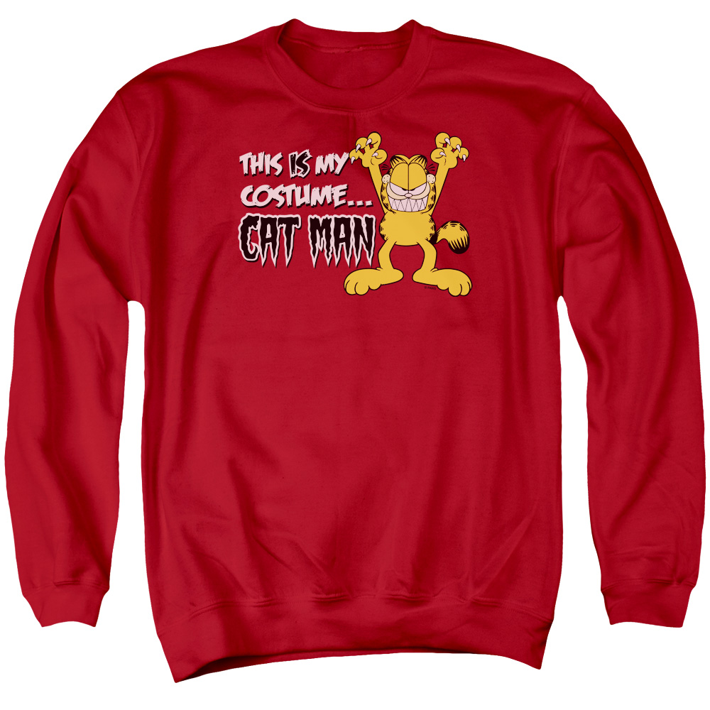 GAR302-AS-2 Garfield Cat Man Adult Crewneck Sweatshirt, Red - Medium