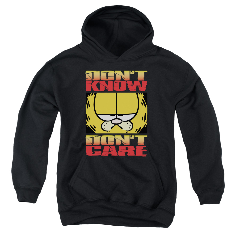 GAR132-YFTH-2 Garfield Dont Know Dont Care Youth Hooded Sweatshirt, Black - Medium